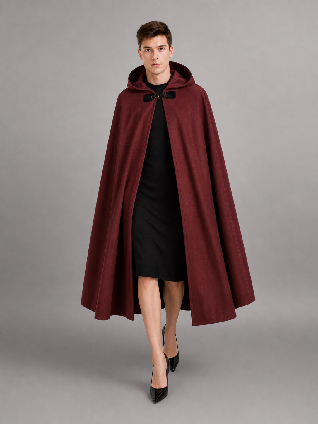 Burgundy Hooded Carnival Cloak for Cosplay
