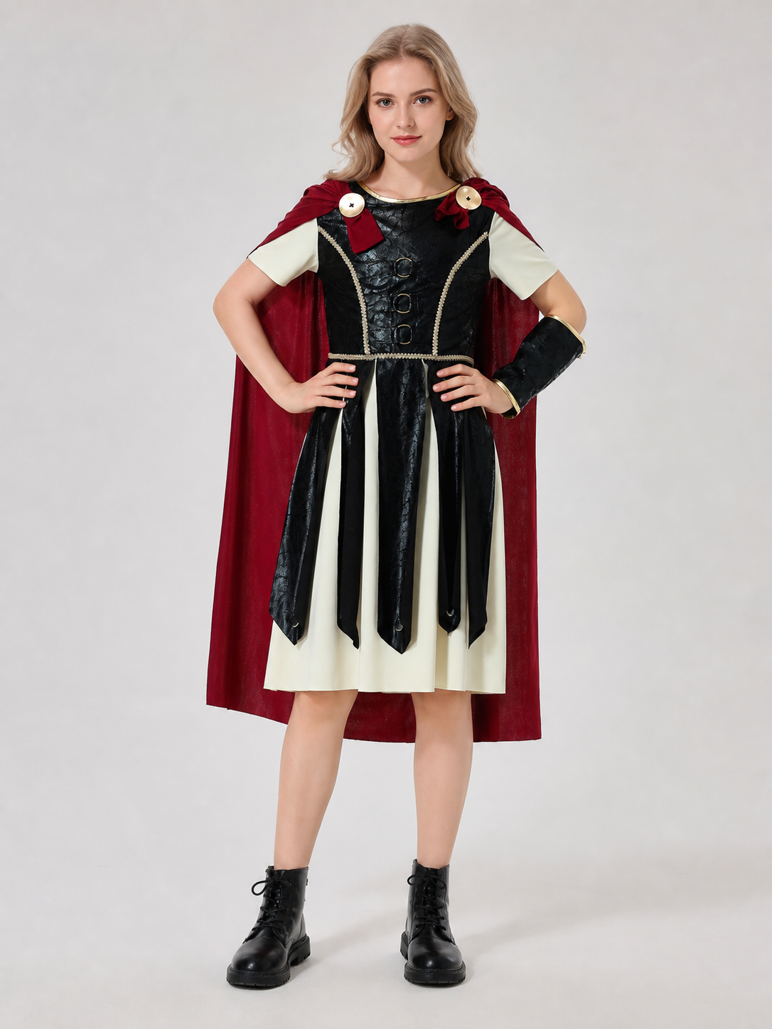 Retro-Style Dress with Red Cape