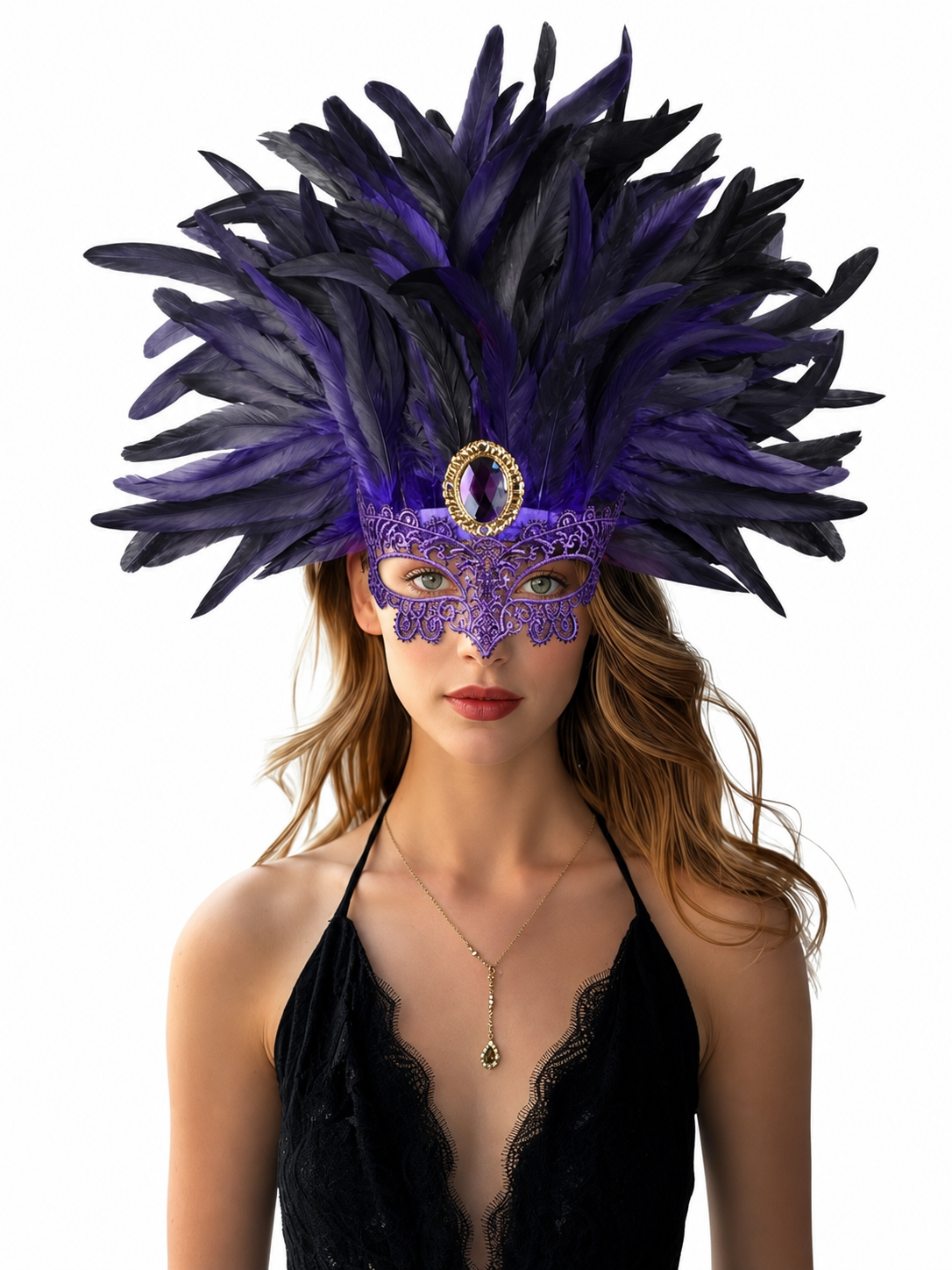 Carnival Feather Headpiece with Mask
