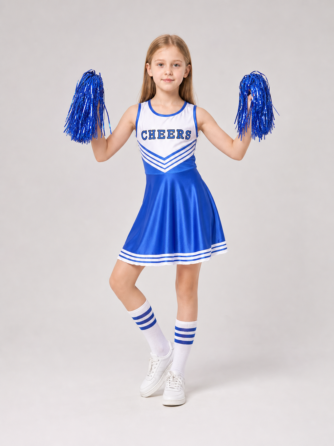 Cheerleading Costume with Pom-Poms and Knee-High Socks
