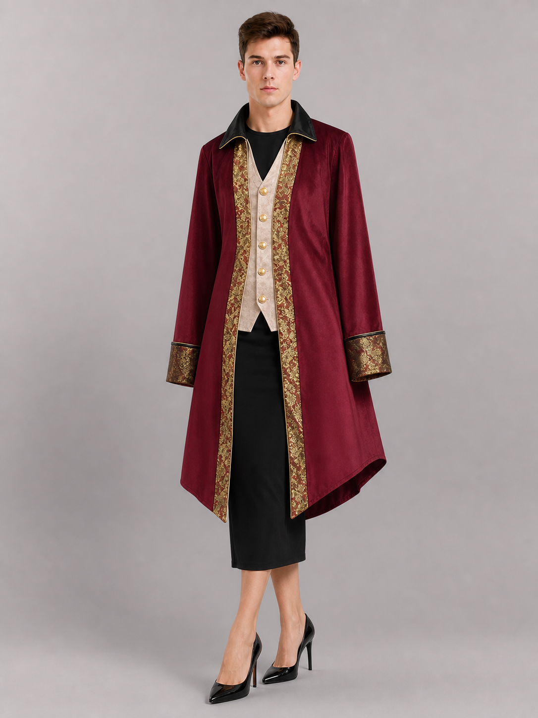 Burgundy Victorian-Style Costume Cloak