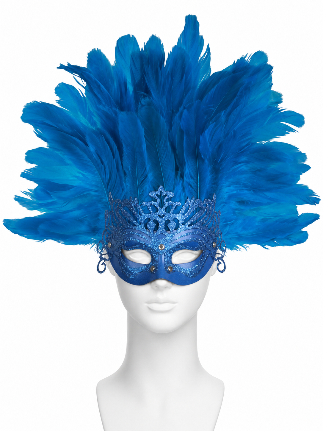 Carnival Mask with Blue Feathers and Glitter
