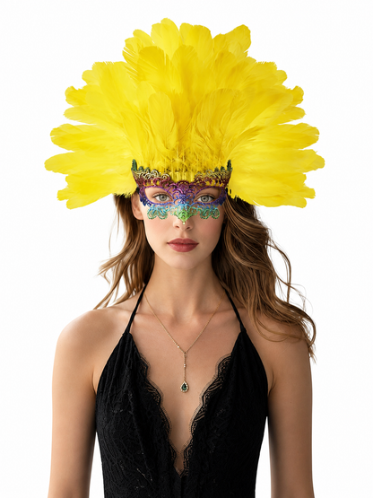 Carnival headpiece with yellow feathers