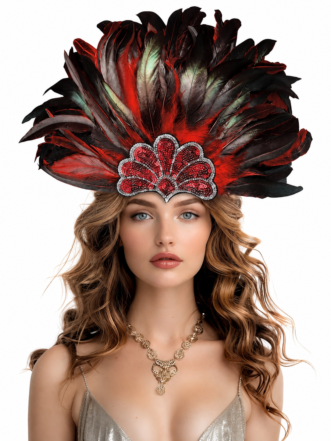 Red Feather Carnival Headpiece