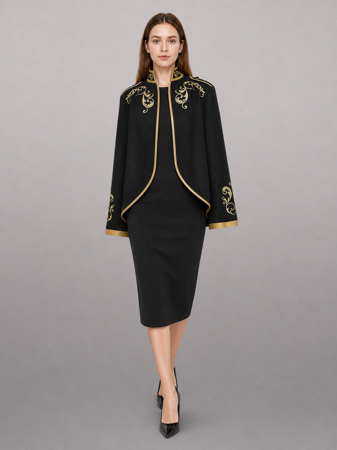 Black Carnival Jacket with Gold Trim and Embroidery