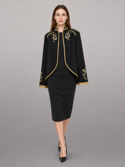 Black Carnival Jacket with Gold Trim and Embroidery