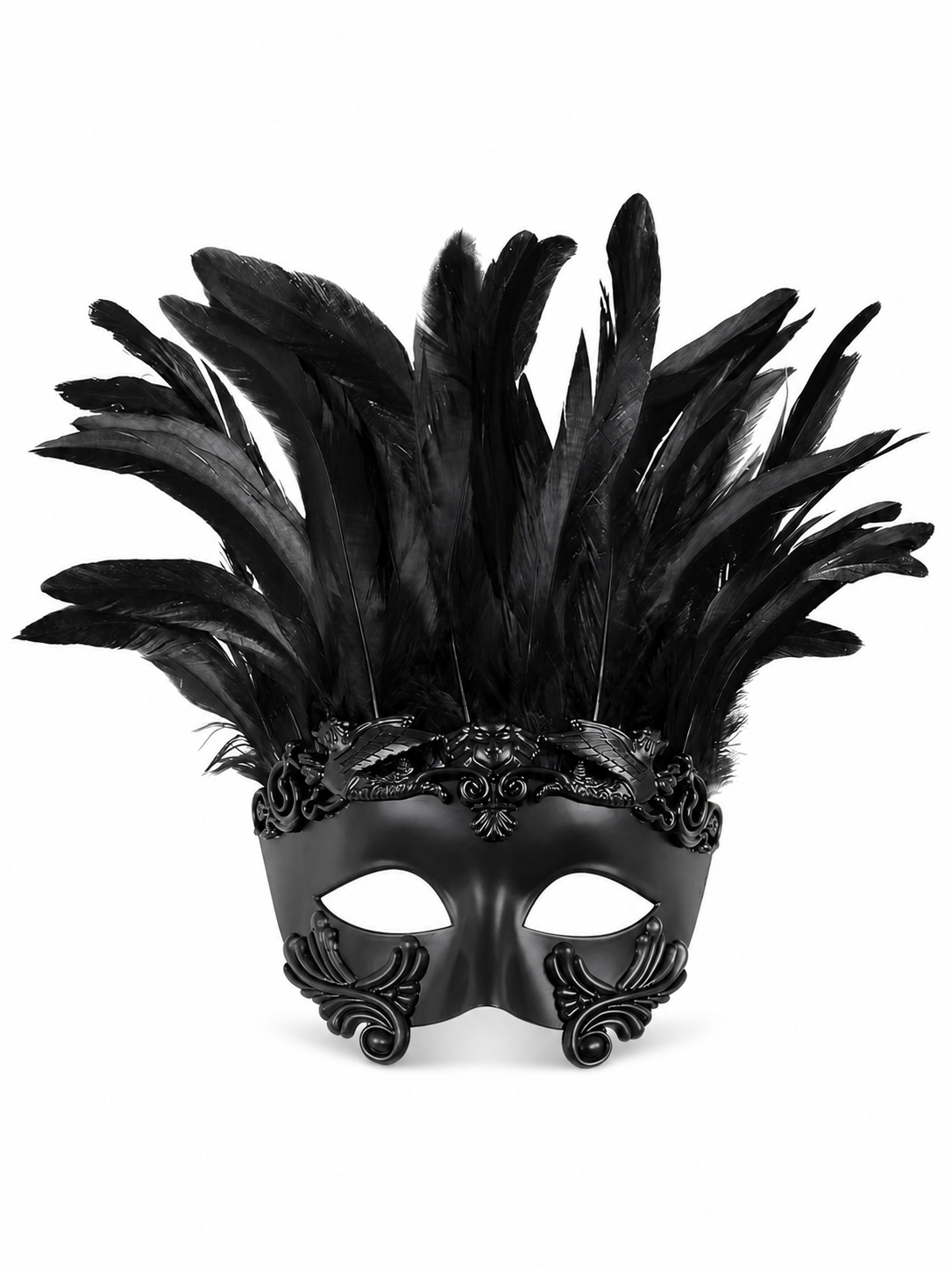 Baroque-Style Carnival Mask with Black Feathers main product view 2