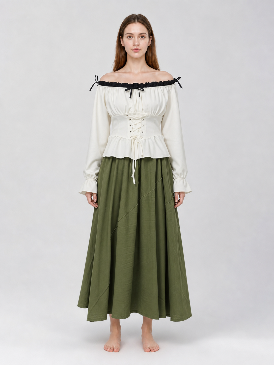 Off-the-shoulder blouse with corset lacing