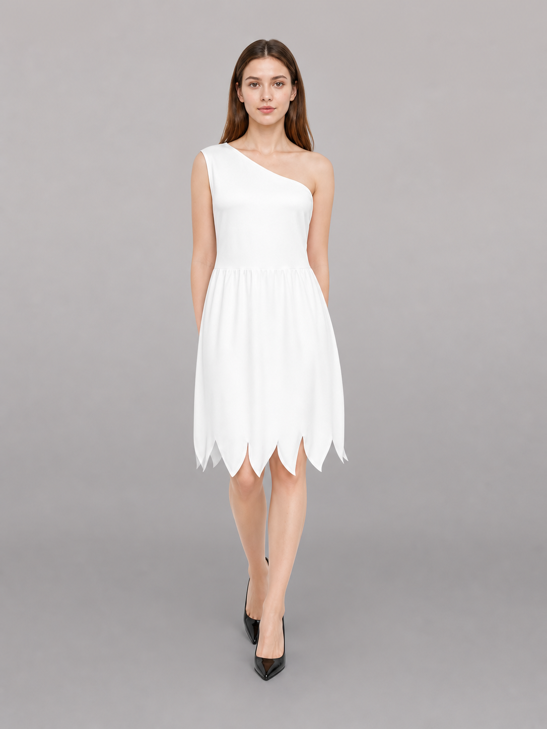 Women's White Cavewoman Costume Dress: One-Shoulder Asymmetric Neckline main product view 3
