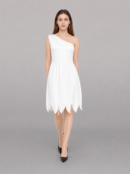 Women's White Cavewoman Costume Dress: One-Shoulder Asymmetric Neckline main product view 3