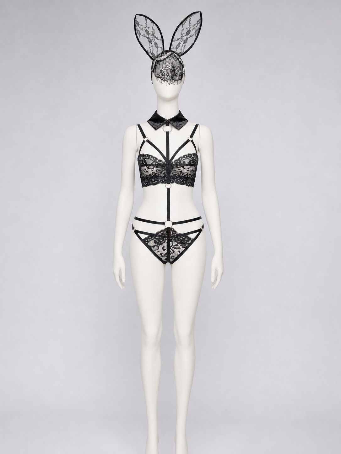Lace Bunny Costume with Ears and Decorative Straps