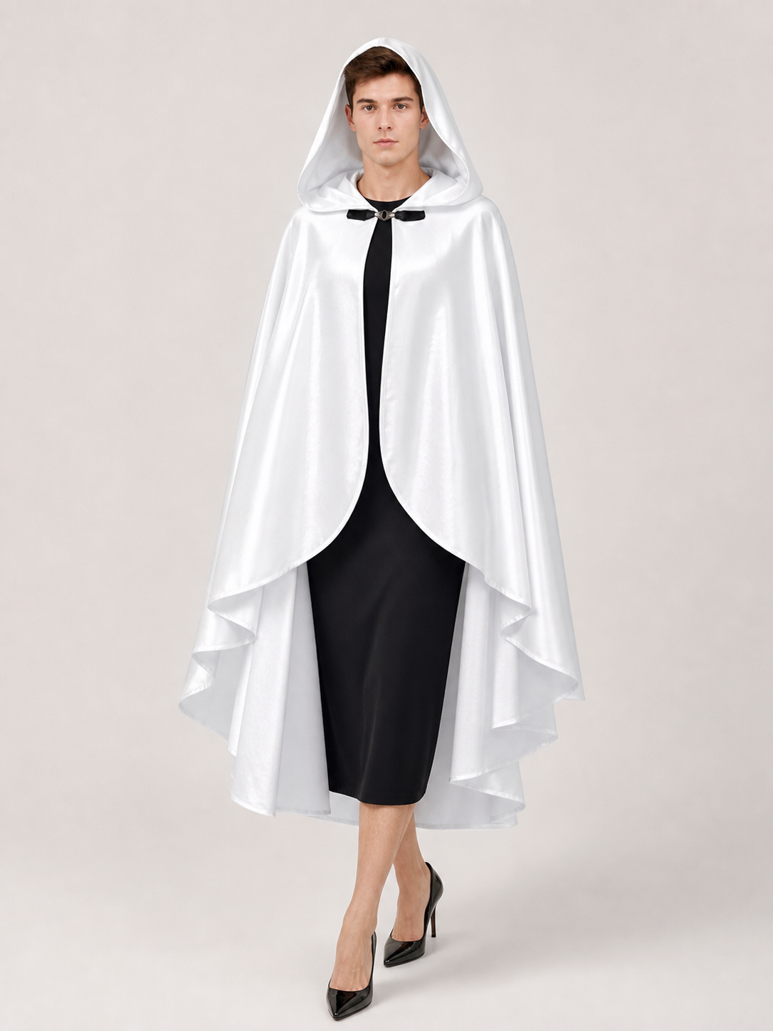 White Hooded Costume Cloak, Flowing Silhouette