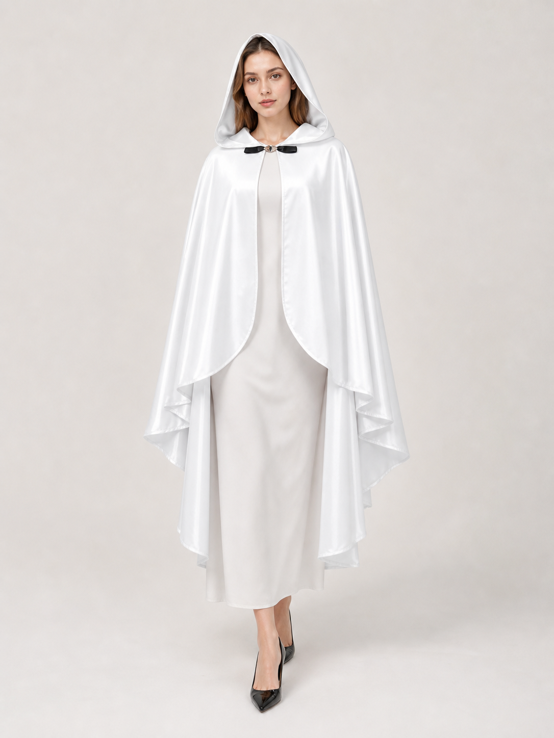 White Hooded Costume Cloak, Flowing Silhouette