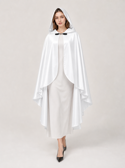 White Hooded Costume Cloak, Flowing Silhouette
