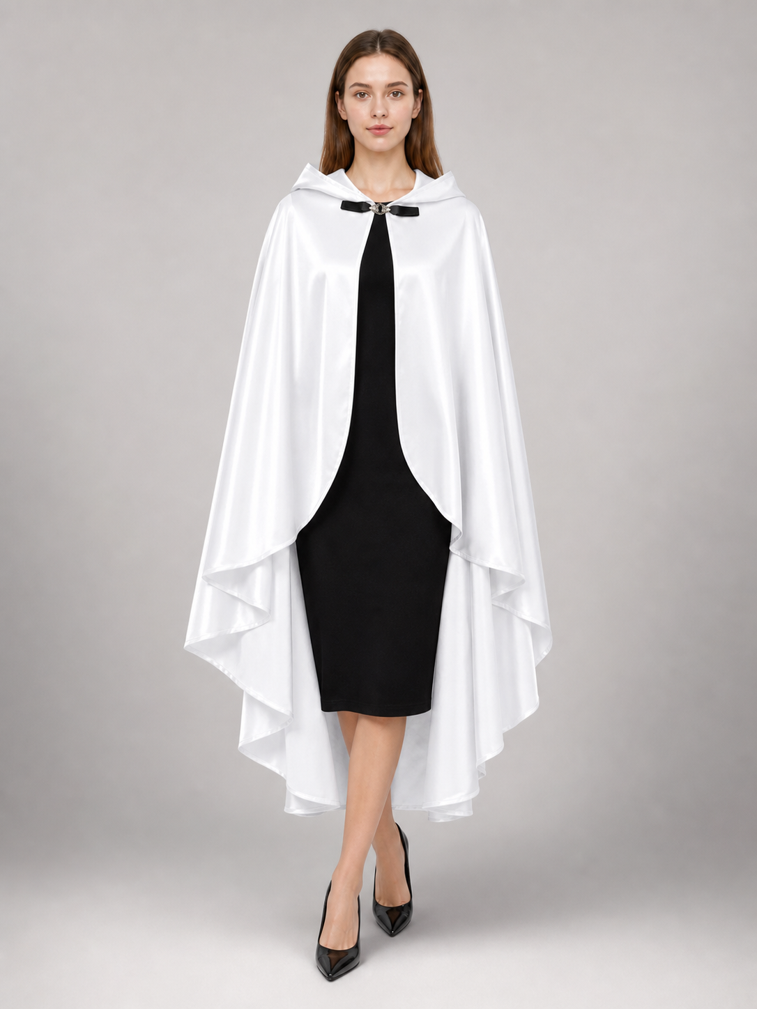 White Hooded Costume Cloak, Flowing Silhouette
