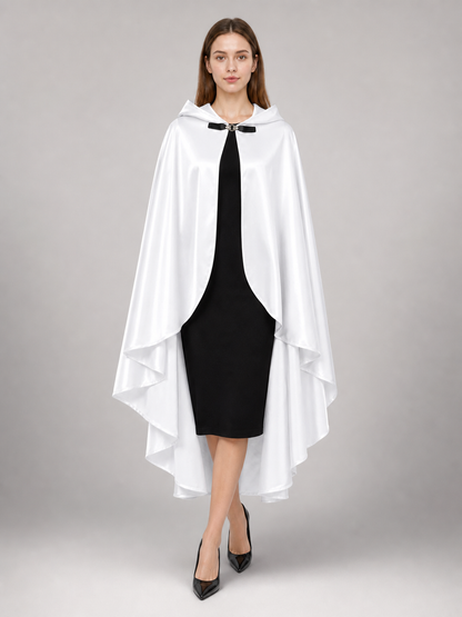 White Hooded Costume Cloak, Flowing Silhouette
