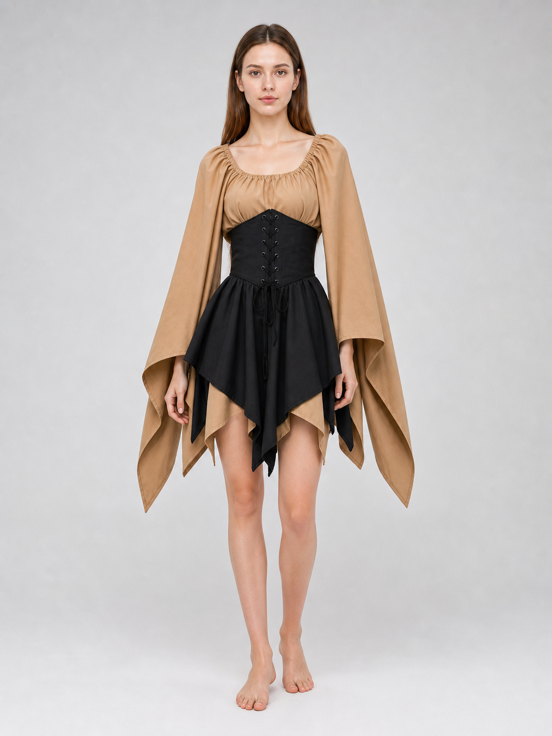 Gothic fantasy corset dress with long sleeves main product view