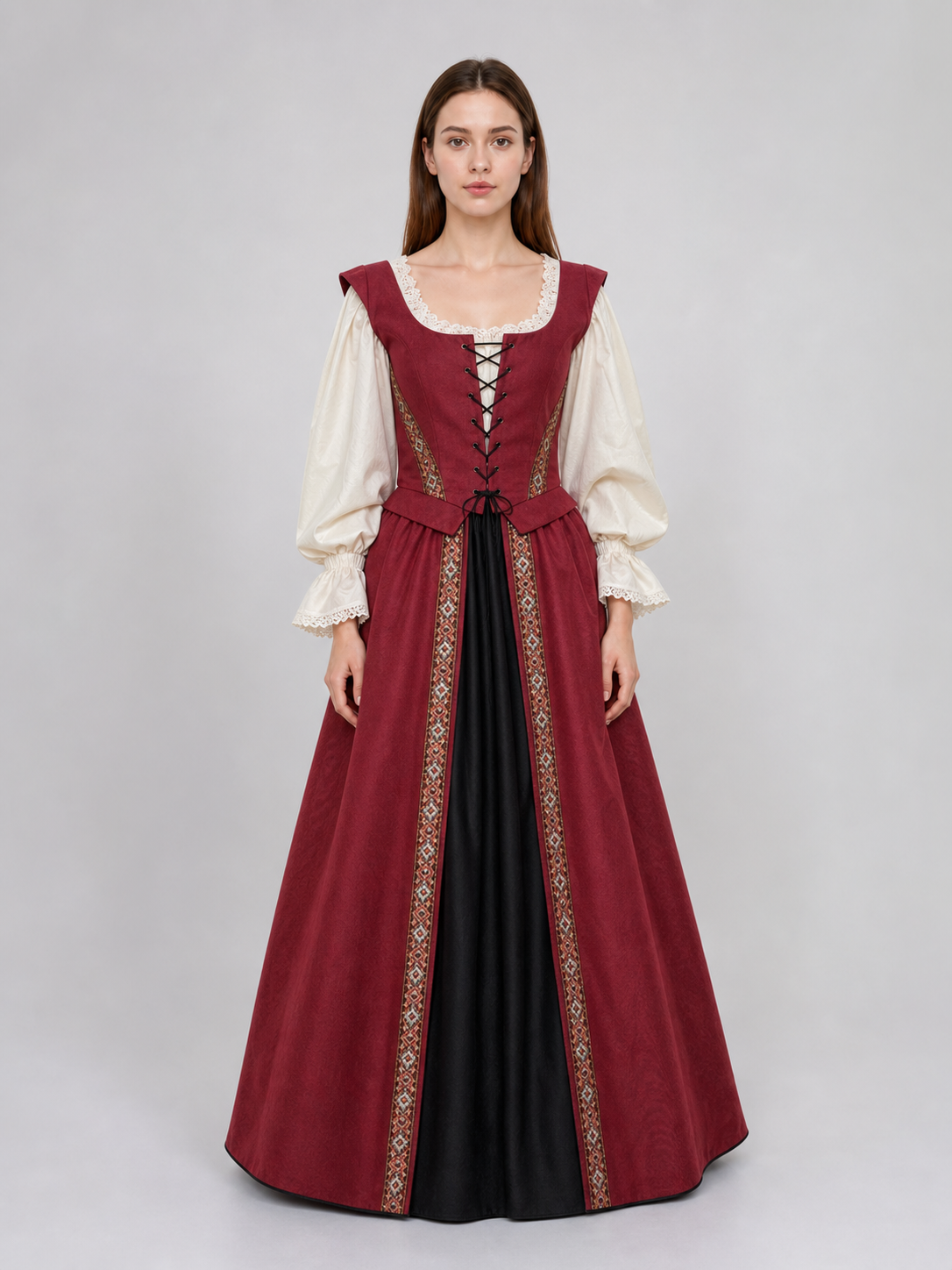 Renaissance-Style Dress with a Square Neckline