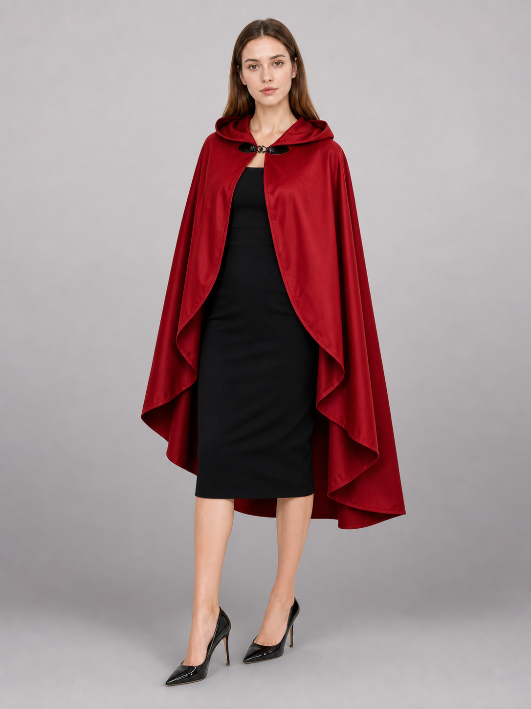 Red medieval carnival cloak with hood