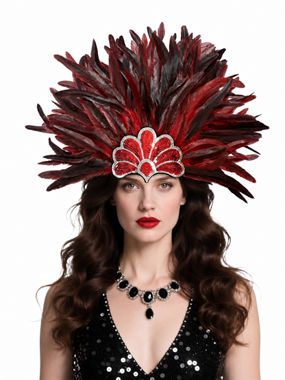 Carnival headpiece with red feathers