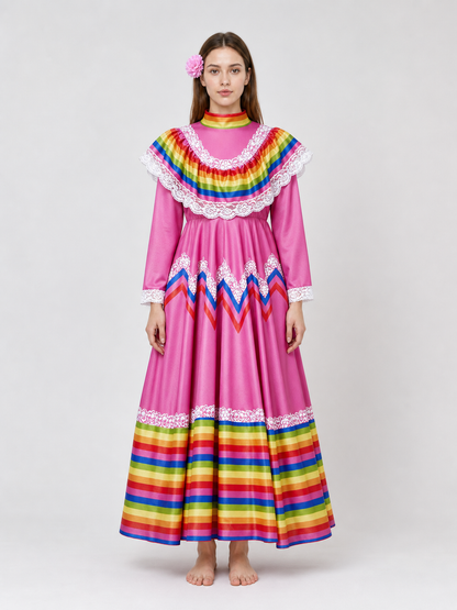 Folkloric Dress with a Full Skirt and Lace