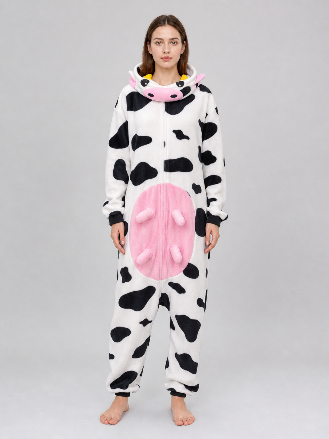 Cow-Print Hooded Kigurumi Jumpsuit