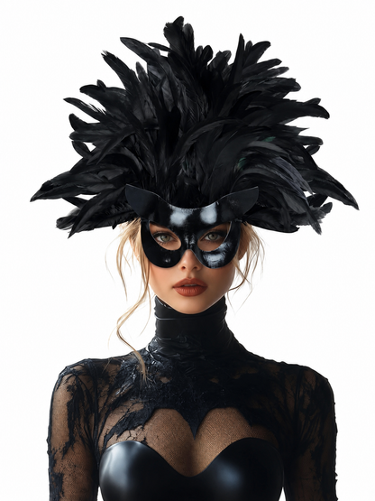 Black Feather Mask for Carnival and Halloween