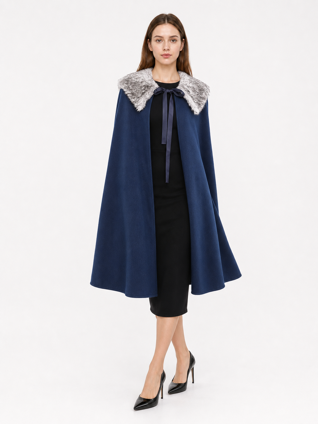 Blue Costume Cloak with Fur-Look Collar