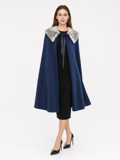 Blue Costume Cloak with Fur-Look Collar