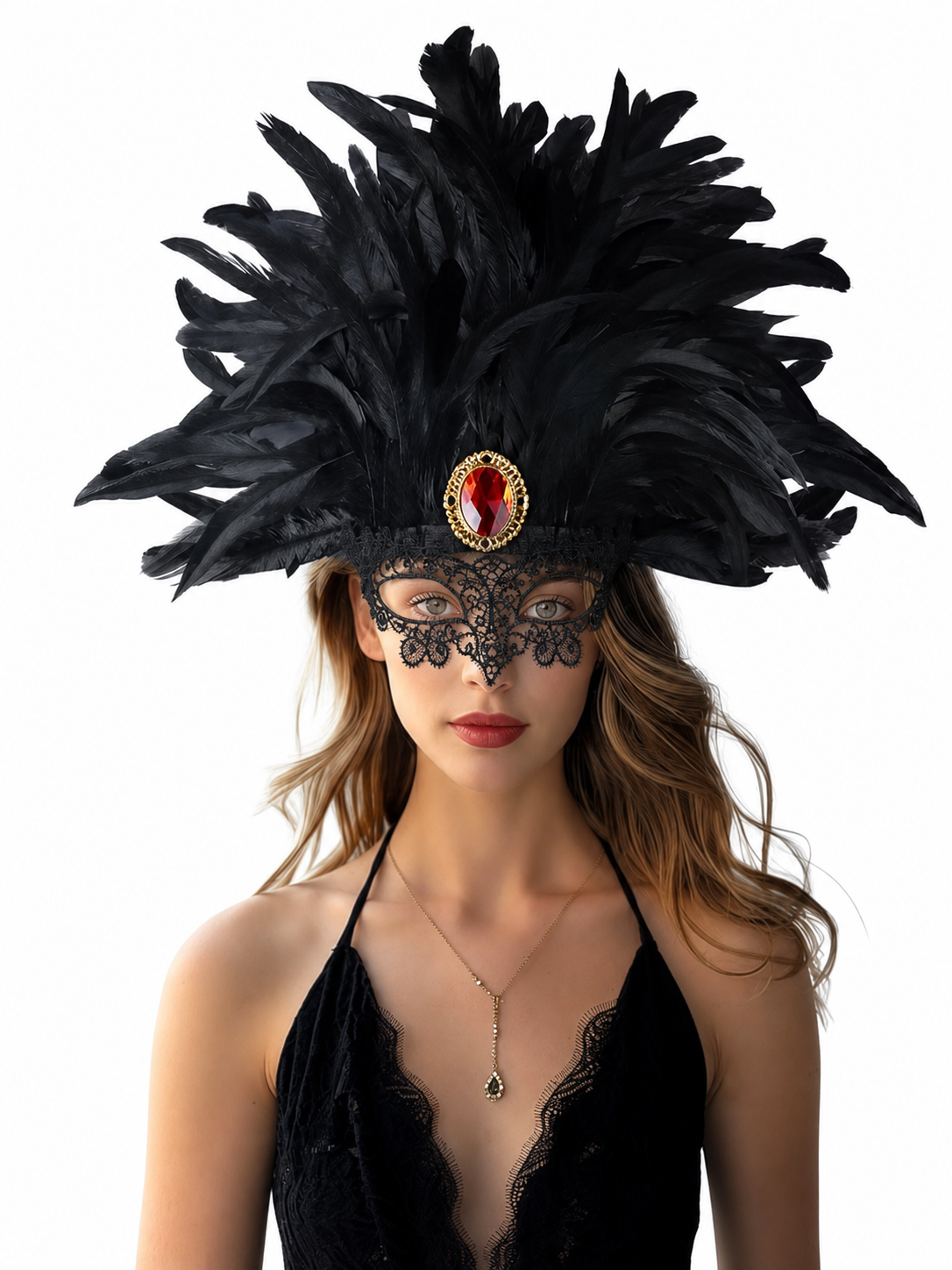 Carnival headpiece with black feathers
