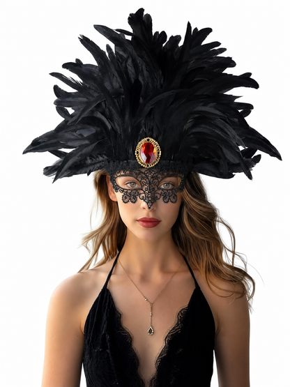 Carnival headpiece with black feathers