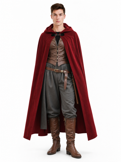 Burgundy Medieval Hooded Costume Cloak