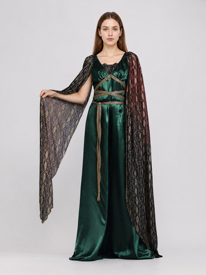 Fantasy Dress with Cape and Gold Headdress