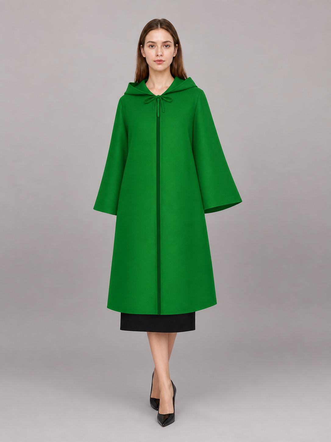 Green carnival cloak with hood, long