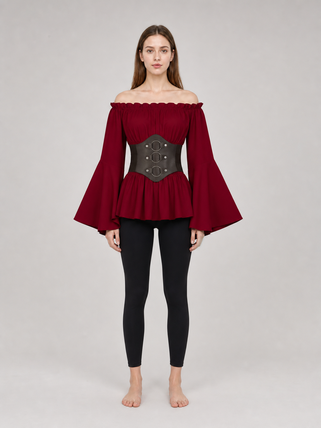 Medieval Red Dress with Belt and Sleeves
