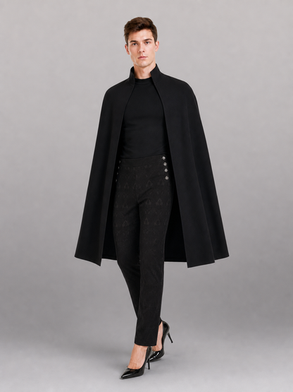 Black high-rise pants with tonal pattern