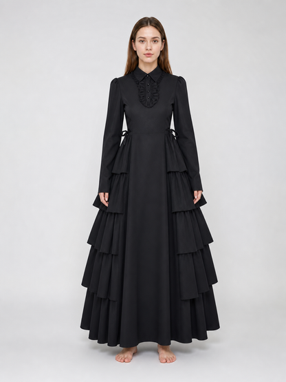 Black Gothic Dress with Ruffles and Lacing