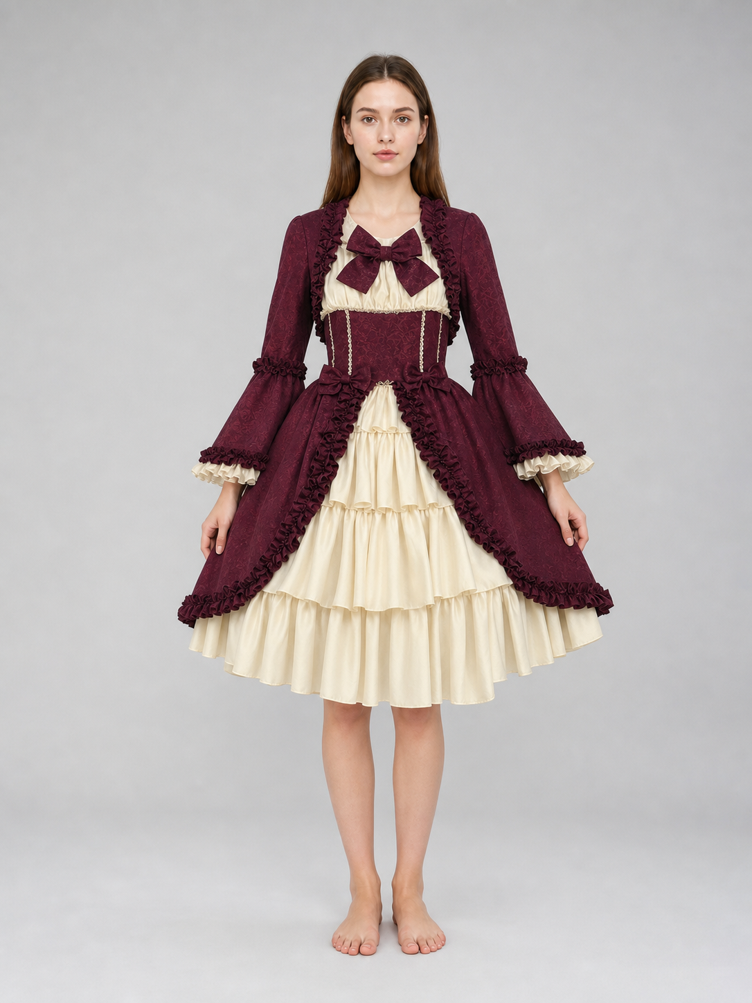 Victorian Gothic Dress with Bow and Ruffles
