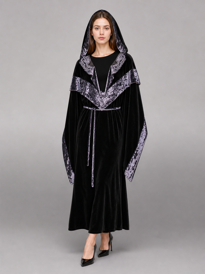Black Carnival Cloak with Hood and Trim