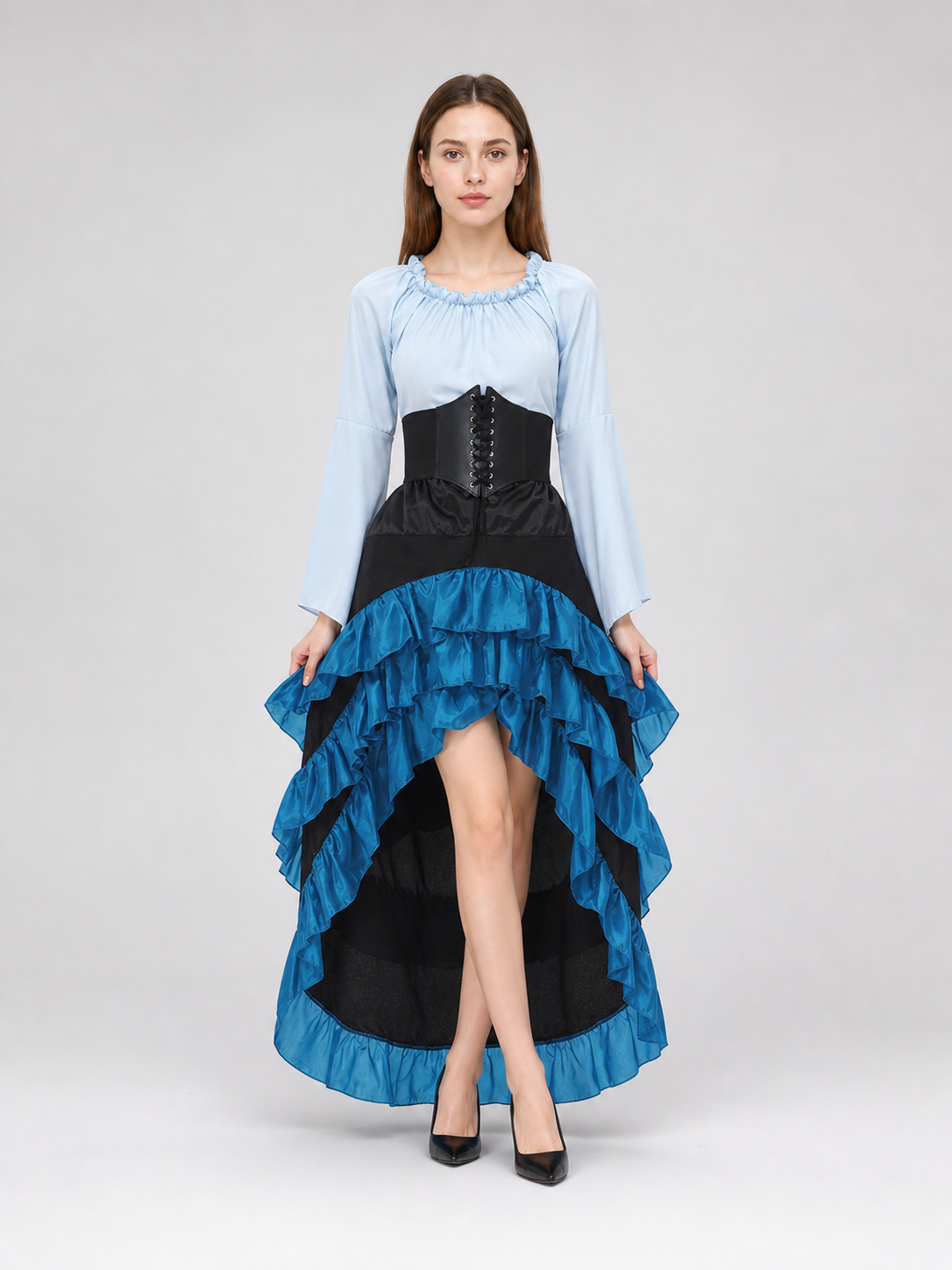 Gothic Corset Dress with Ruffles and Train