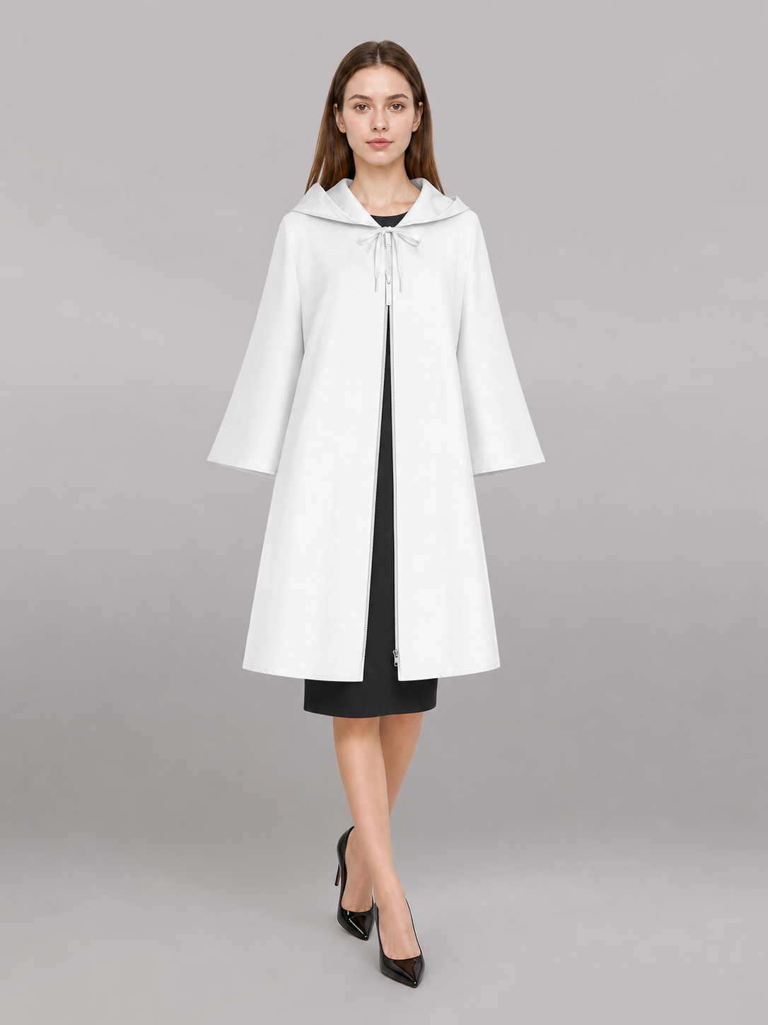 White Medieval Hooded Costume Cloak