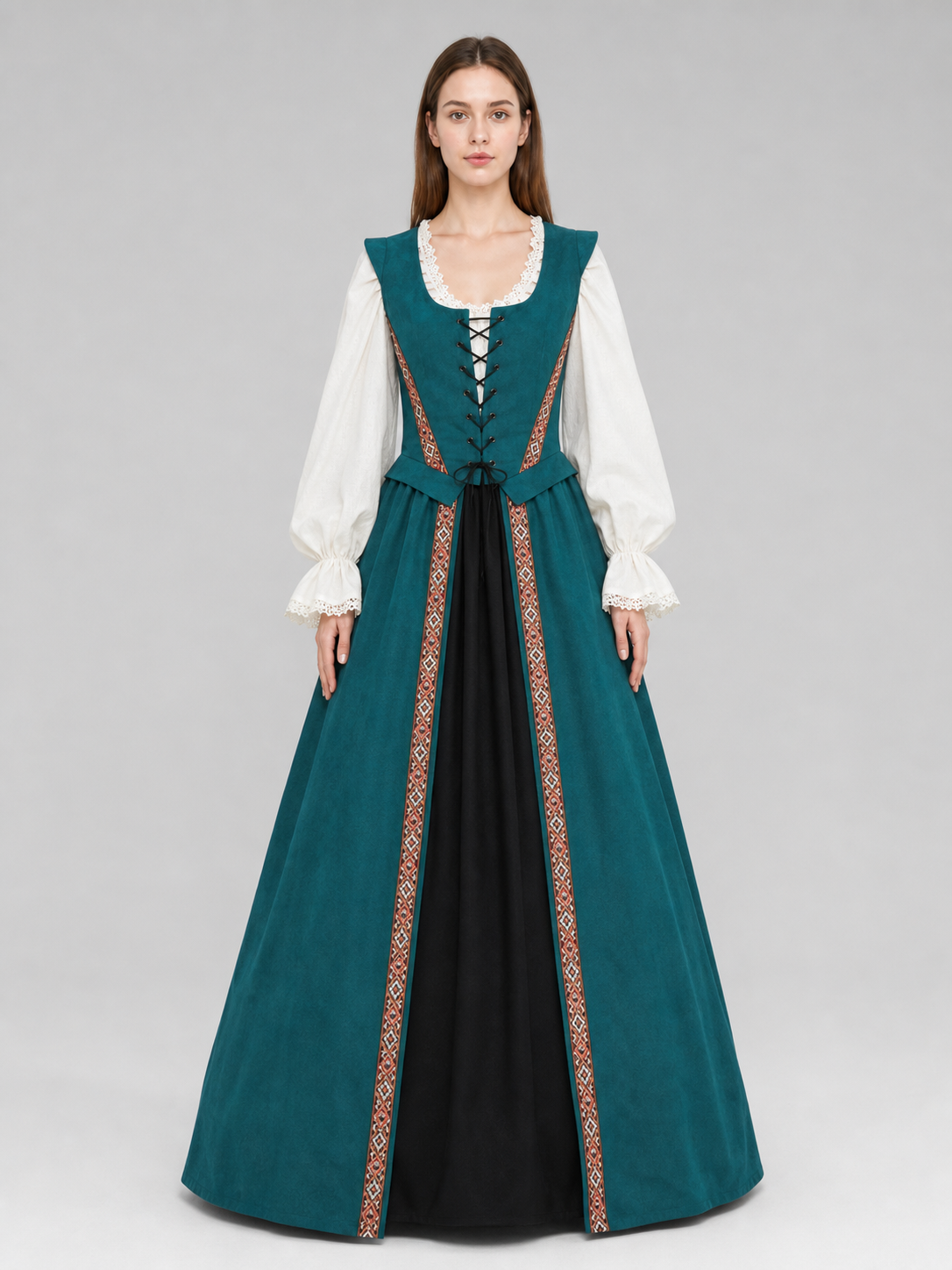 Renaissance-Style Dress with Square Neckline