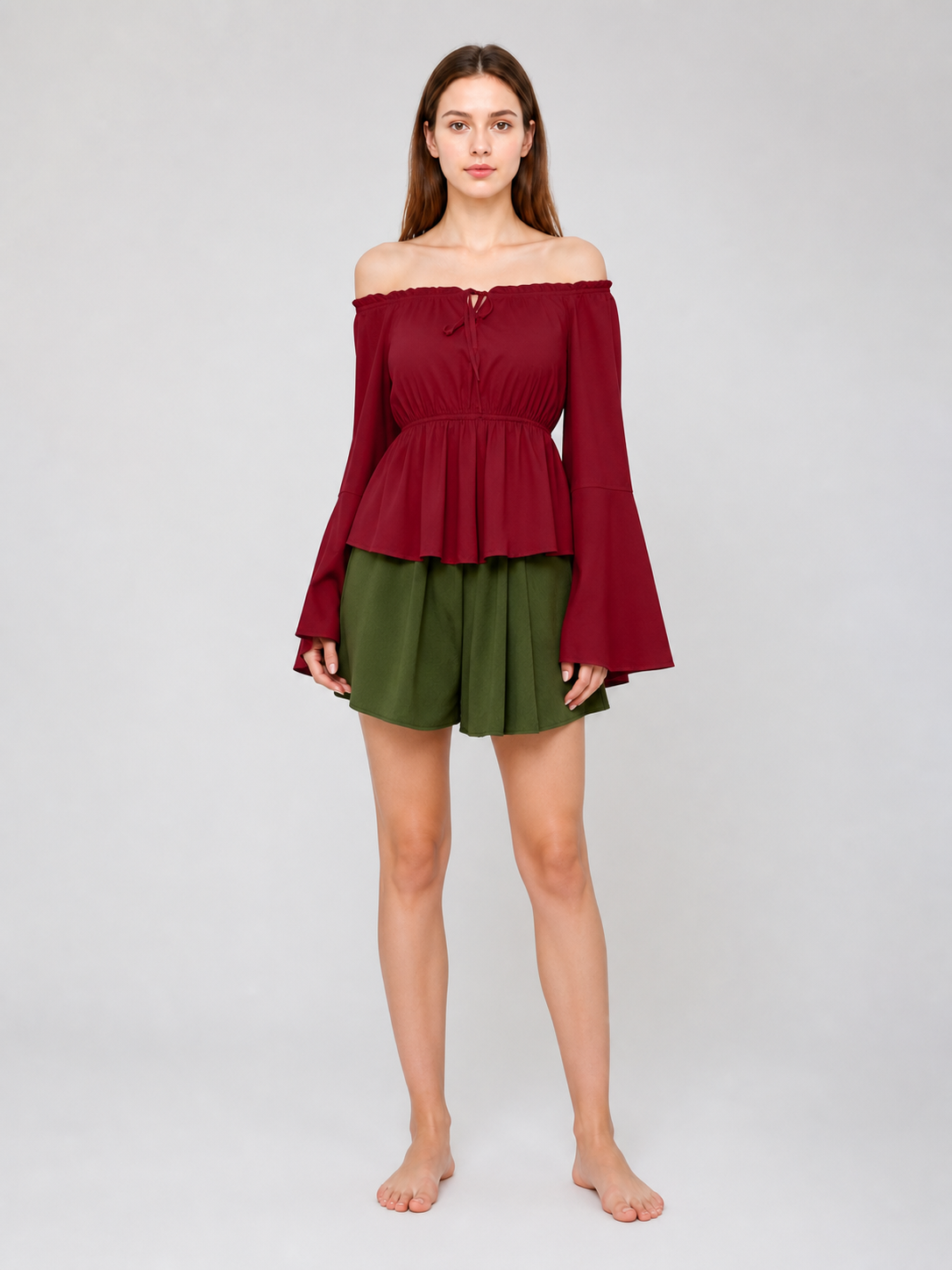 Off-the-Shoulder Blouse with Flared Cuffs