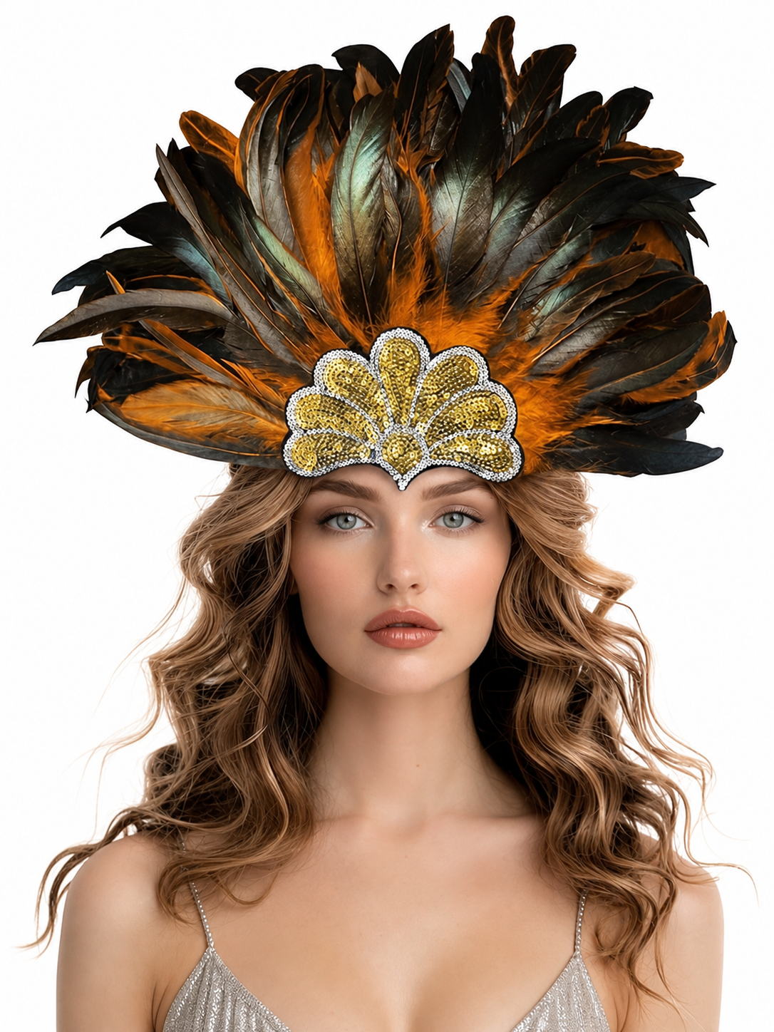 Feathered Headpiece with Gold Sequins