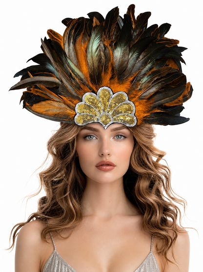 Feathered Headpiece with Gold Sequins
