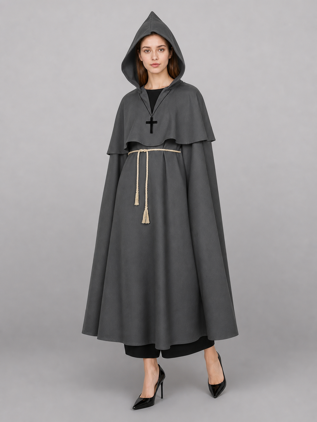 Gray Medieval Hooded Costume Cloak main product view