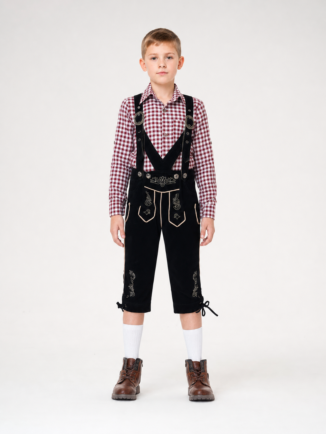 Carnival Costume with Suspenders and Plaid Shirt
