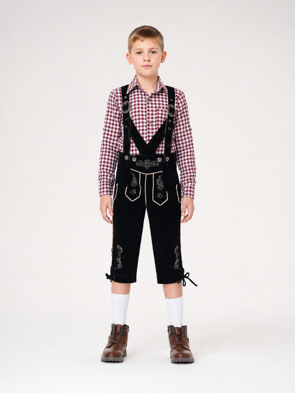 Carnival Costume with Suspenders and Plaid Shirt