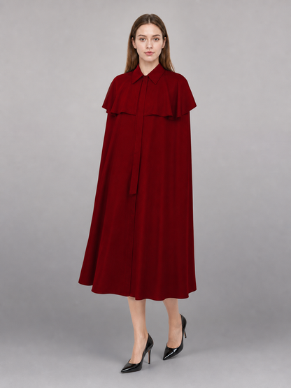 Burgundy Dress with Collar and Flared Hem