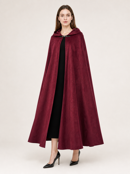 Long burgundy carnival cloak with hood